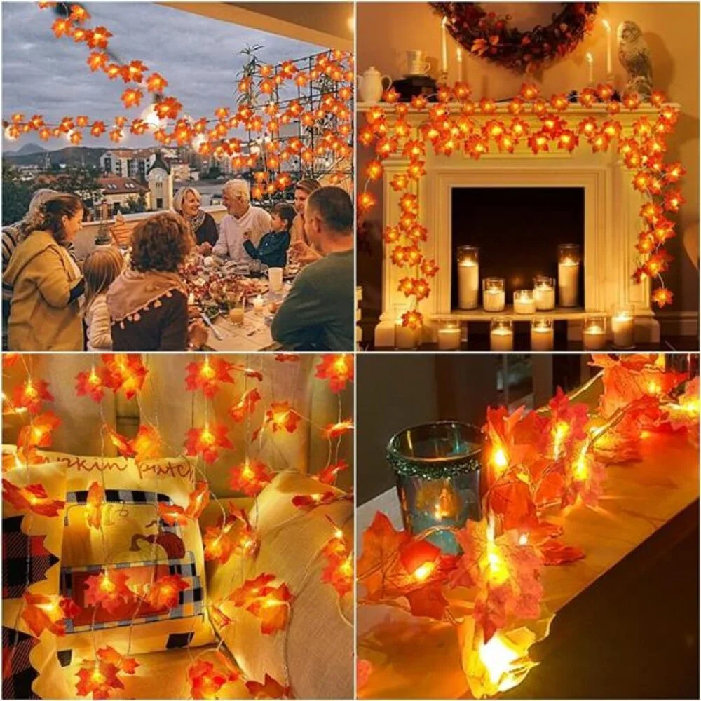 Fall Decor-5Pack Total 50Ft 100LED Fall Garland Lights Fall Decorations for Home